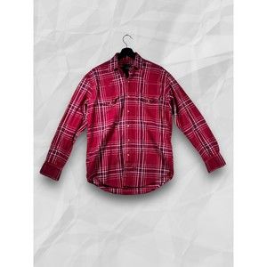 Roper Western Long Sleeve Red Plaid & Brown Pearl Snap Button Down Shirt Size S